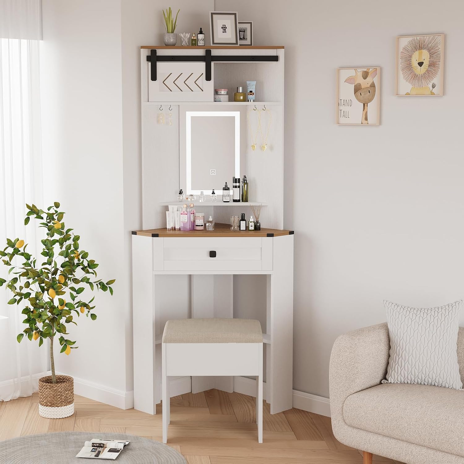 Desk Drawer Small - Corner Vanity Desk Set with Lights