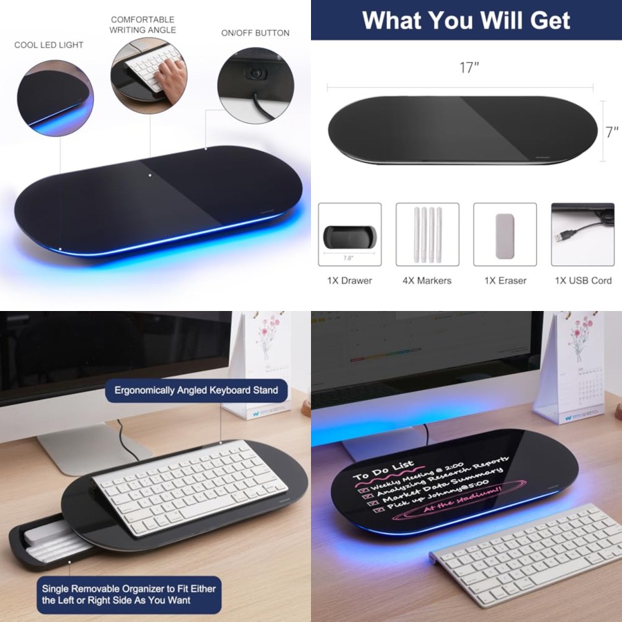Desk Drawer Small - Glass Desktop Whiteboard - 17 X