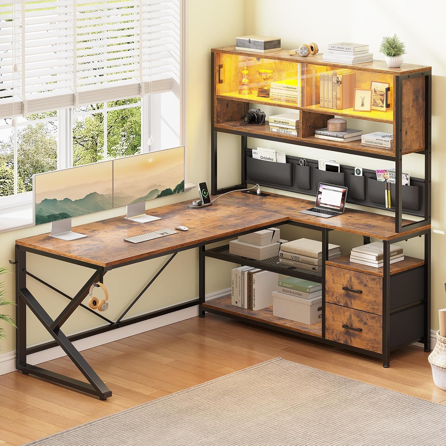 Desk Drawer Small - L Shaped Computer Desk with 2