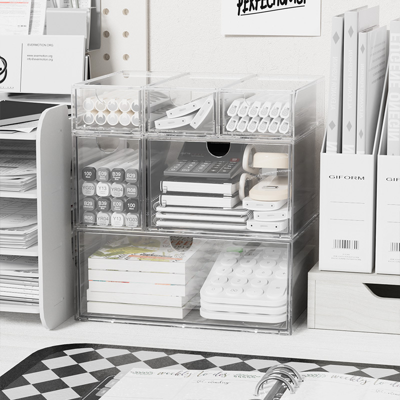 Office Drawer Organizer - Acrylic Stackable Organizer Box Dustproof Drawer