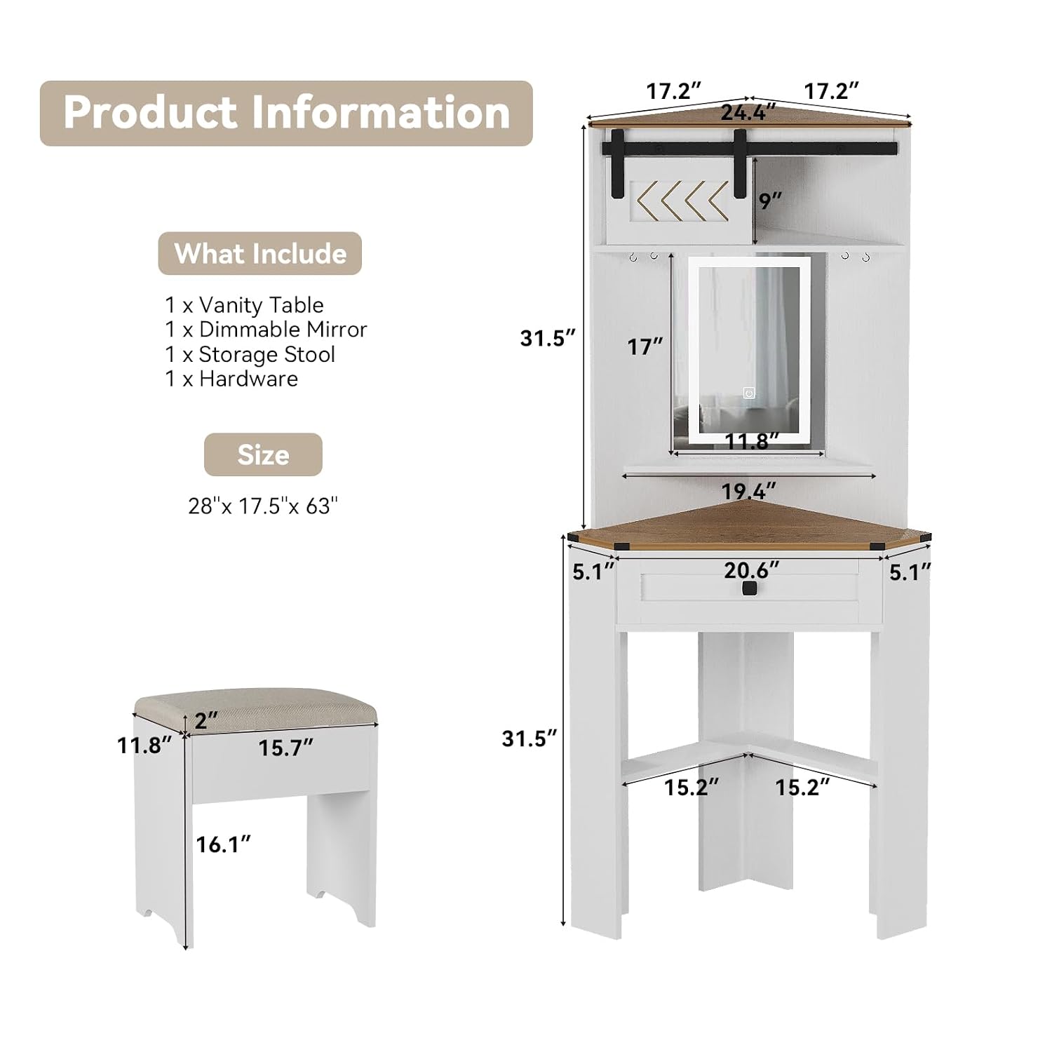 Corner Vanity Desk Set with Li - Desk Drawer Small ulasan dan harga