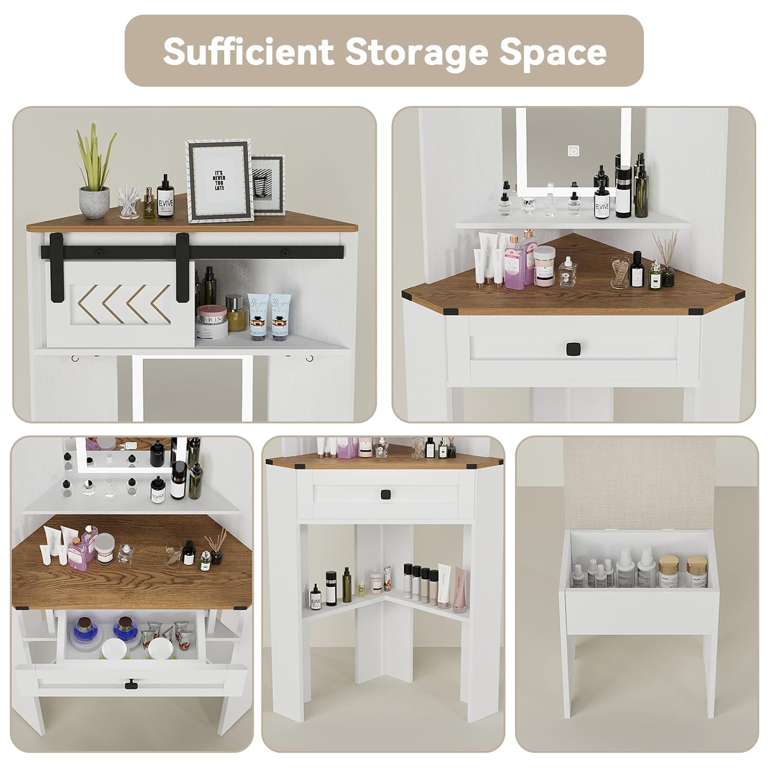Corner Vanity Desk Set with Li - Desk Drawer Small ulasan dan harga
