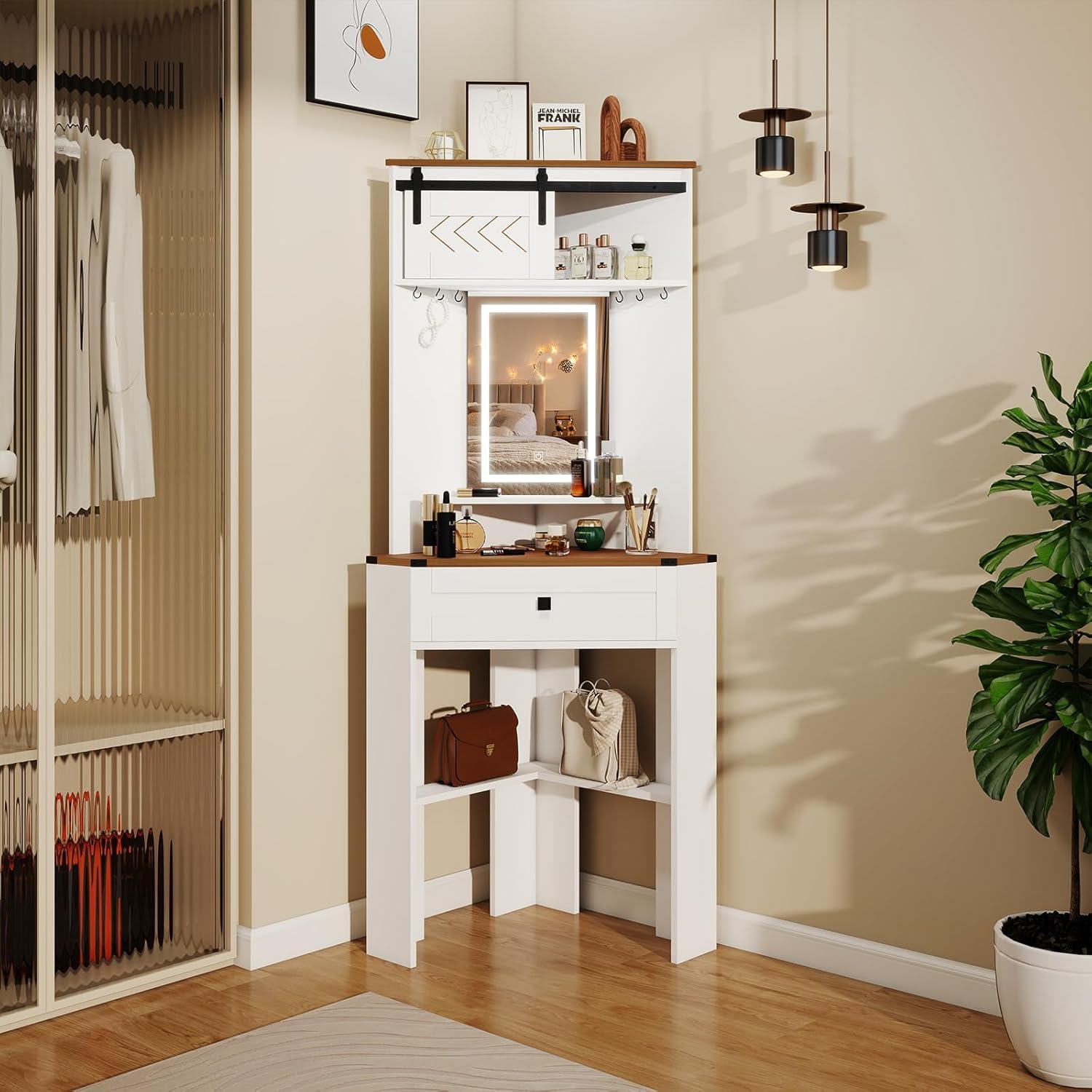 Corner Vanity Desk Set with Li - Desk Drawer Small ulasan dan harga