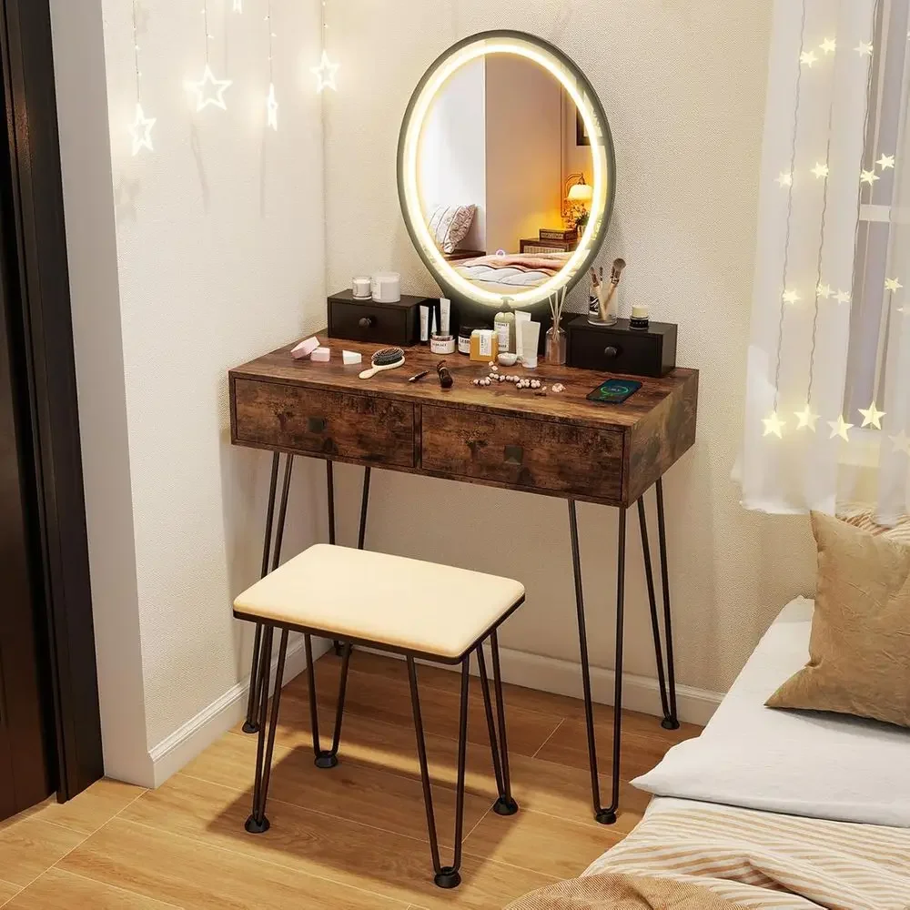 Rustic Brown Vanity Desk with  - Desk Drawer Small ulasan dan harga