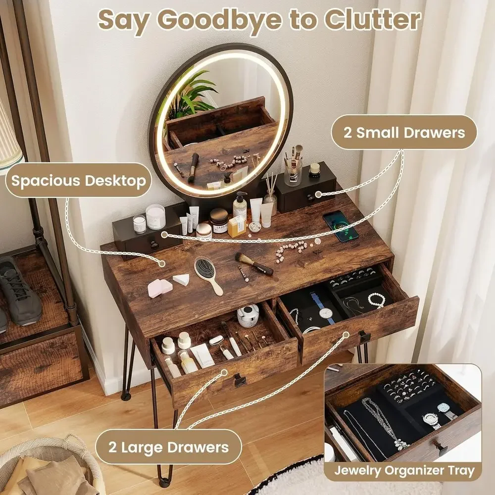 Rustic Brown Vanity Desk with  - Desk Drawer Small ulasan dan harga