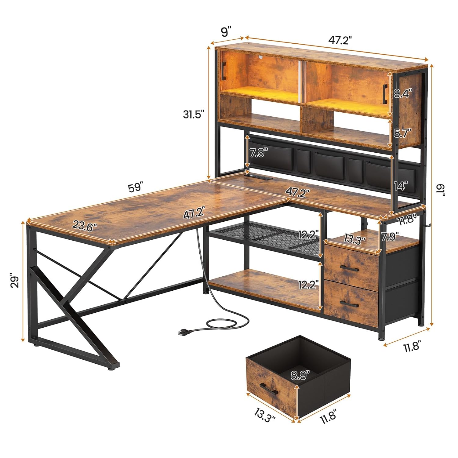 L Shaped Computer Desk with 2  - Desk Drawer Small ulasan dan harga