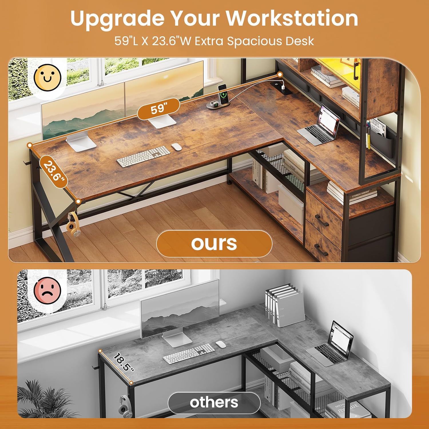 L Shaped Computer Desk with 2  - Desk Drawer Small ulasan dan harga